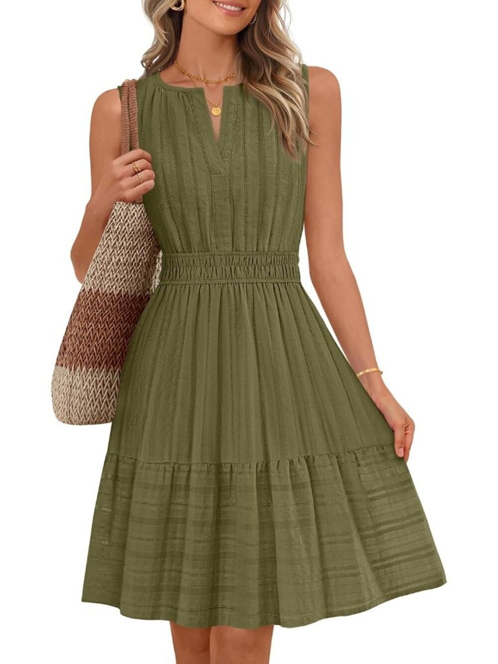 Women's Army Green Summer Casual Sundress Beach Vacation Sleeveless Mini Dress